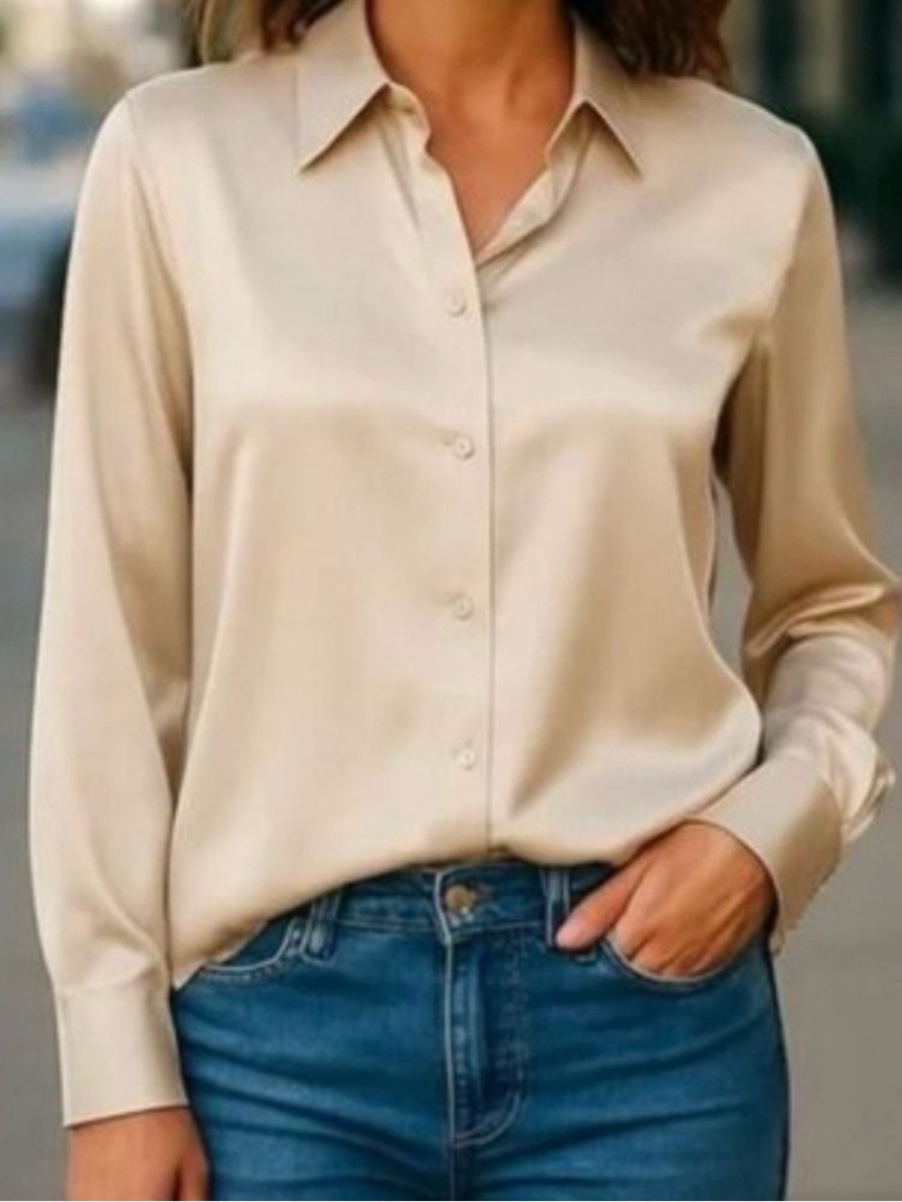 Abercrombie & Fitch Champagne Satin Button-Down Shirt